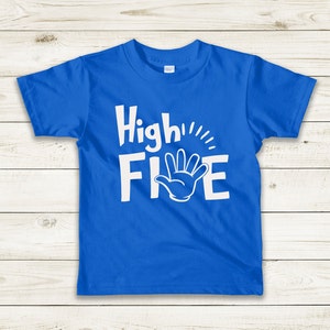High Five kinder T-shirt, vijfde verjaardag Hi FIVE Unisex kinder T-shirt, Mickey cartoon hand, handschoen, 5e verjaardag High Five kindershirt