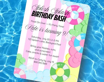 Splish-Splash Birthday Invitation -  Pool Party Template - Summer Party - Editable Canva Template - Instant Download Printable Invite