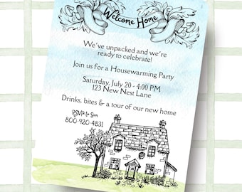 Aquarell Housewarming Einladung - Willkommen Party - Bearbeitbare Canva Vorlage - Sofortiger Download Druckbare Einladung