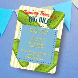 Editable Big Dill Birthday Invitation | Canva Template | Pickle Birthday Party Invite | Funny Party | Instant Download Printable Invite