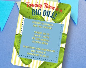 Big Dill Birthday Invitation - Pickle Theme Birthday Party - Editable Canva Template - Instant Download Printable Invite