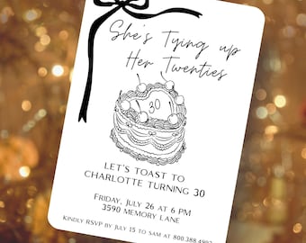 30th Birthday Invitation: She's Tying Up Her Twenties - Milestone Birthday - Editable Canva Template - Instant Download Printable Invite
