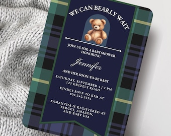 We can Bearly Wait Baby Shower Invitation - Ralph Lauren Inspired Theme - Editable Canva Template - Instant Download Printable Invite