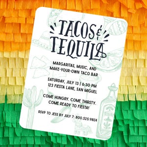 Editable Tacos and Tequila Party Invitation | Fiesta Canva Template | Margarita Night Digital Download | Instant Download Printable Invite