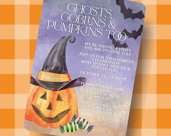 Halloween Party Invitation - Fun and Cute Family Friendly - Editable Canva Template - Instant Download Printable Invite