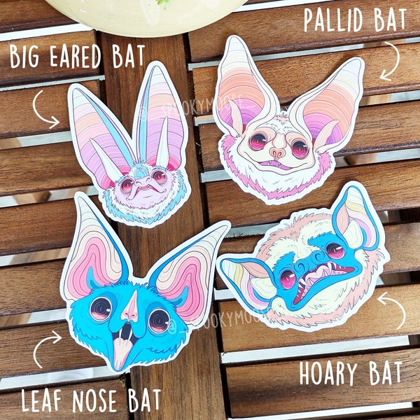 Bat Stickers Set of 4 or Individual | Kawaii Bats Vinyl decal | Pastel Goth Decor | Witch Aesthetic | Spooky cute Nature | Goblincore Art |