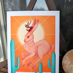 Jackalope Art Print | Cryptid illustration | Colorful western themed decor | geometric nature art | North American Myths and legends |
