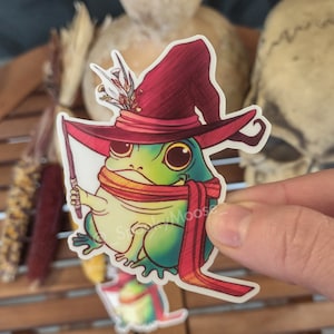 Frog Witch Vinyl Sticker |  Halloween Decal | Laptop Sticker | Creepy Cute art | Spooky Witchy Frog Cottagecore | Goblincore decor
