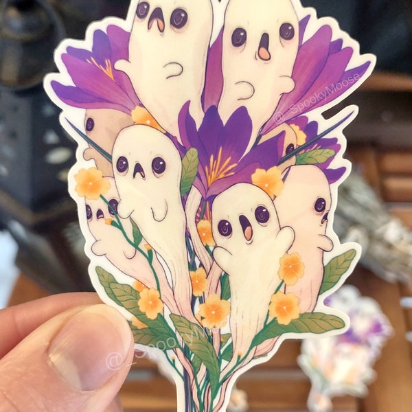 BOO-quet Sticker | Cute Ghost vinyl sticker | Spooky Cute Decal | witch aesthetic | Botanical Illustration | Flower Art | Cottagecore decor