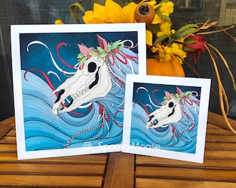 Mari Lwyd Art Print | Winter Solstice Art | Welsh Christmas Tradition | Folklore | Witchy Vibes | Wassailing | Spooky cute Yule Art