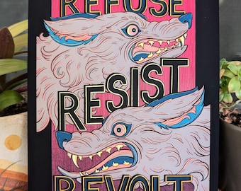 Refuse Resist Revolt Antifascist Art Print | Resistance Art | Anti ICE Illustration | Two Wolves | Fuck Trump Protest Poster | Fight Fascism