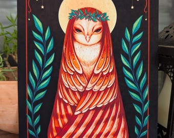 Night Queen art print | Owl Illustration | Nocturnal Animals Art| Goth Decor | Whimsical Nature Painting |  Cottagecore Witch