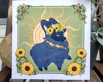 Summer Solstice Cute Black Phillip art print | Live Deliciously | Witch Aesthetic | Pagan art | Goth Decor | Hail Yourself | Black Goat