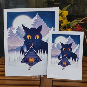 Impression d'art de chat de Yule de Jólakötturinn | Art du solstice d'hiver | Folklore de Noël | Conte scandinave | Ambiance sorcière | Chat mignon | Art de Noël