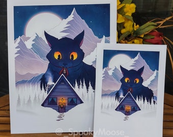 Jólakötturinn theYule Cat Art Print | Winter Solstice Art | Christmas folklore | Scandanavian Folktale | Witchy Vibes | Cute Cat | Yule Art