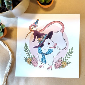 Opossum Witch | Creepy cute | Witchy Vibes | botanical | adorable opossum | art prints | spooky season | Halloween art | Spooky Animals