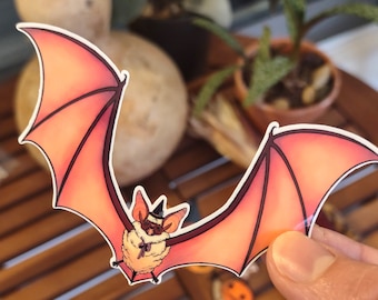 Spooky Cute Bat Witch Vinyl Sticker | Gifts for Witches |Halloween Decal | Little brown bat art | Goth decor | creepy cute cottagecore