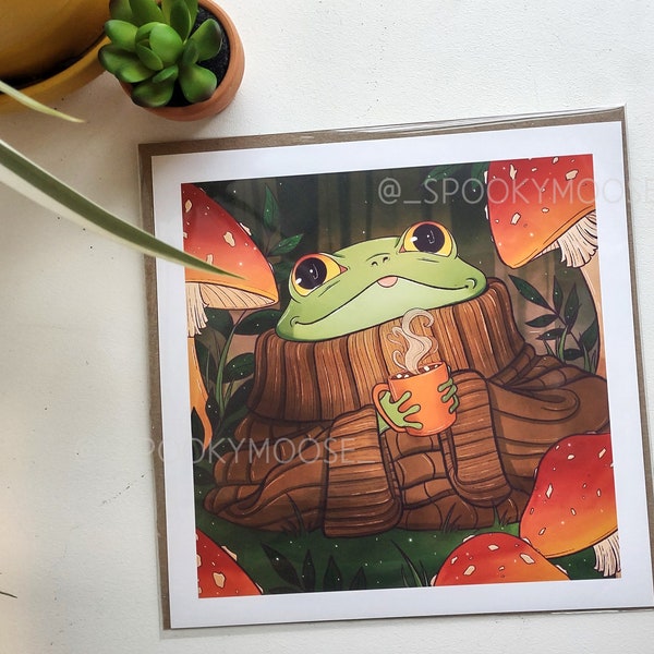 Cozy Frog in Sweater | Blep | Adorable Cottagecore | Mushrooms | Magical forest vibes | Sweater Weather | Spooky Witchy Frog Cottagecore