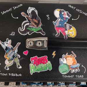 Toni the Punk Rock Opossum Vinyl Sticker Set | Individual Options Available | Children's Book Illustration | Trash Panda Punk vibes image 1