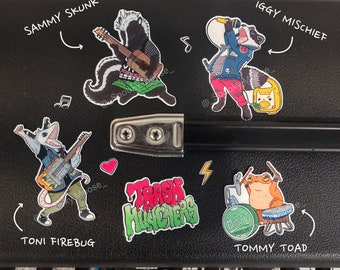 Toni the Punk Rock Opossum Vinyl Sticker Set | Individual Options Available | Children's Book Illustration | Trash Panda Punk vibes