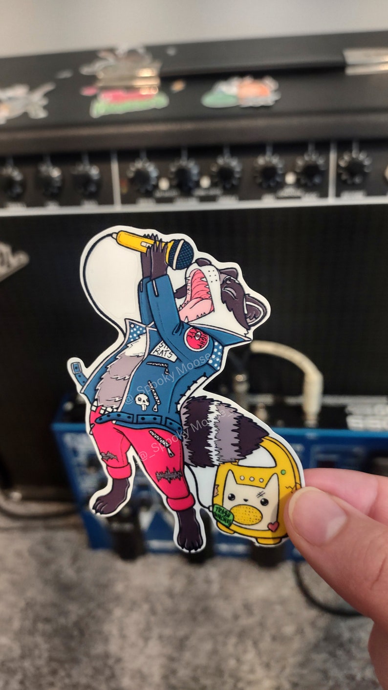 Toni the Punk Rock Opossum Vinyl Sticker Set | Individual Options Available | Children's Book Illustration | Trash Panda Punk vibes image 4