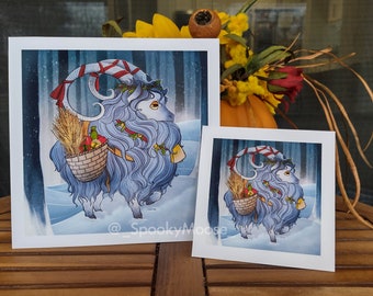 Fluffy Yule Goat | Julbock | Winter Solstice Art | Christmas lore | Spooky Cute Goat | Scandanavia Folktale | Witchy Vibes | Straw goat