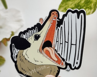 Screaming Opossum Vinyl Sticker | Creepy Cute Art | Laptop decal