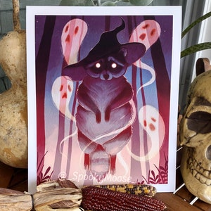 The Conjuring Raccoon Witch art print | Halloween Decor | Witchy Vibes | Ghostly illustration | spooky cottagecore | Halloween Gifts