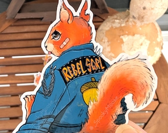 Rebel Squirrel Vinyl Sticker | Punk decor | Alt Animal Art | Punk rock vibes | Whimsical nature illustration | Feminist sticker| Rebel Girl