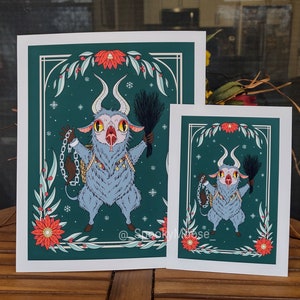 Krampus Art Print | Merry Krampus | Winter Solstice Art | Christmas folklore | Spooky Cute Goat | Holiday Folktale | Witchy Vibes | Xmas