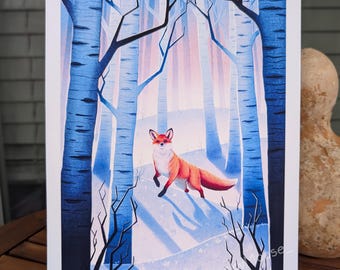 Fox in an Aspen Forest Art Print | Fox art | Nature Illustration | Cozy winter vibes | Winter Decor | Wildlife art print