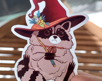 Raccoon Witch Vinyl Sticker | Creepy cute | Witchy Vibes | Goth | adorable raccoon | spooky cute cottagecore | Halloween decor | trash panda
