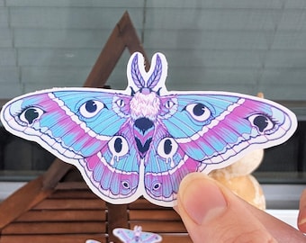 Spooky Springtime Moth Trans Pride Edition| Holographic laminated | LBGTQ Vinyl Sticker | cottagecore | Trans flag colors | pastel goth