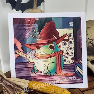 Cute Frog Wizard print | Creepy Cute art | dark art | Halloween | Spooky Witchy Frog Cottagecore | Illustration | Goth Frog | magic