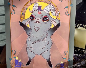Blephomet Art Print | Kawaii Baphomet | Live Deliciously | Goth Decor | Witch Aesthetic | Spooky cute Satan Decal | occult art | Black Goat