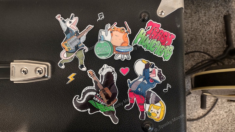 Toni the Punk Rock Opossum Vinyl Sticker Set | Individual Options Available | Children's Book Illustration | Trash Panda Punk vibes image 6