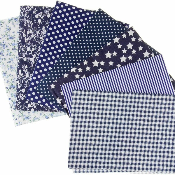 7 tissus patchwork, 100% coton, 50 x 50 cm chacun