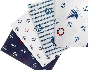 Set aus 4 maritimen Baumwollstoffen : je 50 x 40 cm, Sets mit unterschiedlichen Motiven