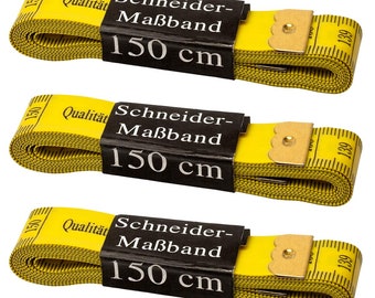 3 x Schneidermaßband in gelb, Länge: jeweils 150 cm lang