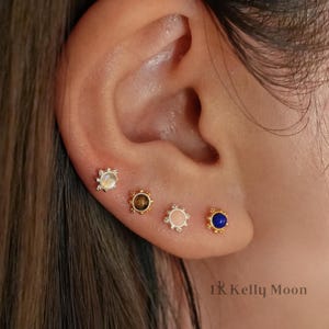 Natürliche Kristalle Threadless-Lapis Lazuli Rauchquarz Labradorit Pink Opal-925 Silber Ohrringe-16G 18G 20G post-Conch Helix Tragus Piercing