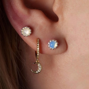 Opalite stud earrings-Mother of Pearl Cartilage earrings-925 sterling silver earring stud-14K Gold vermeil-16G Tragus stud-Helix stud