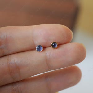 Dainty 3mm tiny Lolite Bubble Threadless push pin-925 silver Dots Flat Back-Helix Stud-Tragus Studs-Unique Earrings-14K gold vermeil