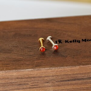 Dainty 3mm tiny carnelian Bubble Threadless push pin-925 silver Dots Flat Back-Helix Stud-Tragus Studs-Unique Earrings-14K gold vermeil