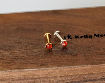 Dainty 3mm tiny carnelian Bubble Threadless push pin-925 silver Dots Flat Back-Helix Stud-Tragus Studs-Unique Earrings-14K gold vermeil