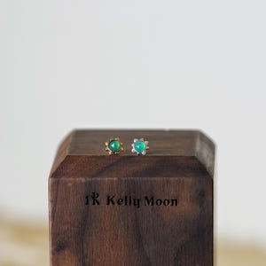 Pendientes de ónix verde sin rosca con piedras preciosas, pendientes de plata de ley 925, vermeil de 14 k, perforación post-concha, hélice, trago de 16 g, 18 g y 20 g.