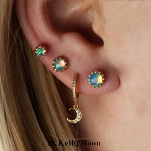 Opal stud earrings-Cartilage earrings-925 sterling silver earrings stud-14K Gold vermeil-16G Tragus stud-Helix stud-Gift for best friend