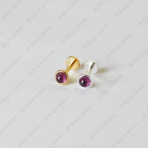 Dainty 3mm tiny Rhodolite garnet Bubble Threadless push pin-925 silver Dots Flat Back-Helix Stud-Tragus Studs-Unique stud-14K gold vermeil