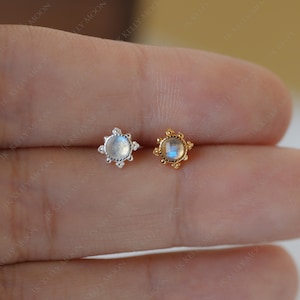 Natural Gemstone Threadless-Labradorite earrings-925 sterling silver earrings-14k vermeil-16G 18G 20G post-Conch Helix Tragus Piercin