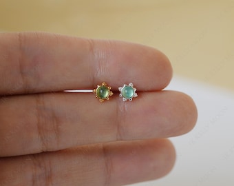 Pendientes de cartílago de cuarzo verde - Pendientes de plata de ley 925 - Oro vermeil de 14 quilates - 16G, 18G, 20G - Pendientes de tuerca sin rosca con parte trasera plana - Conch Helix Tragus