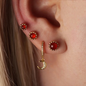 Natural Carnelianstud earrings-Cartilage earrings-925 sterling silver earring stud-14K Gold vermeil-16G Tragus stud-Helix stud-Gift for wome